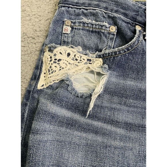 AG Adriano Goldschmied piper slouchy slim jeans, size 31 slashed, lace, rips - Picture 4 of 12